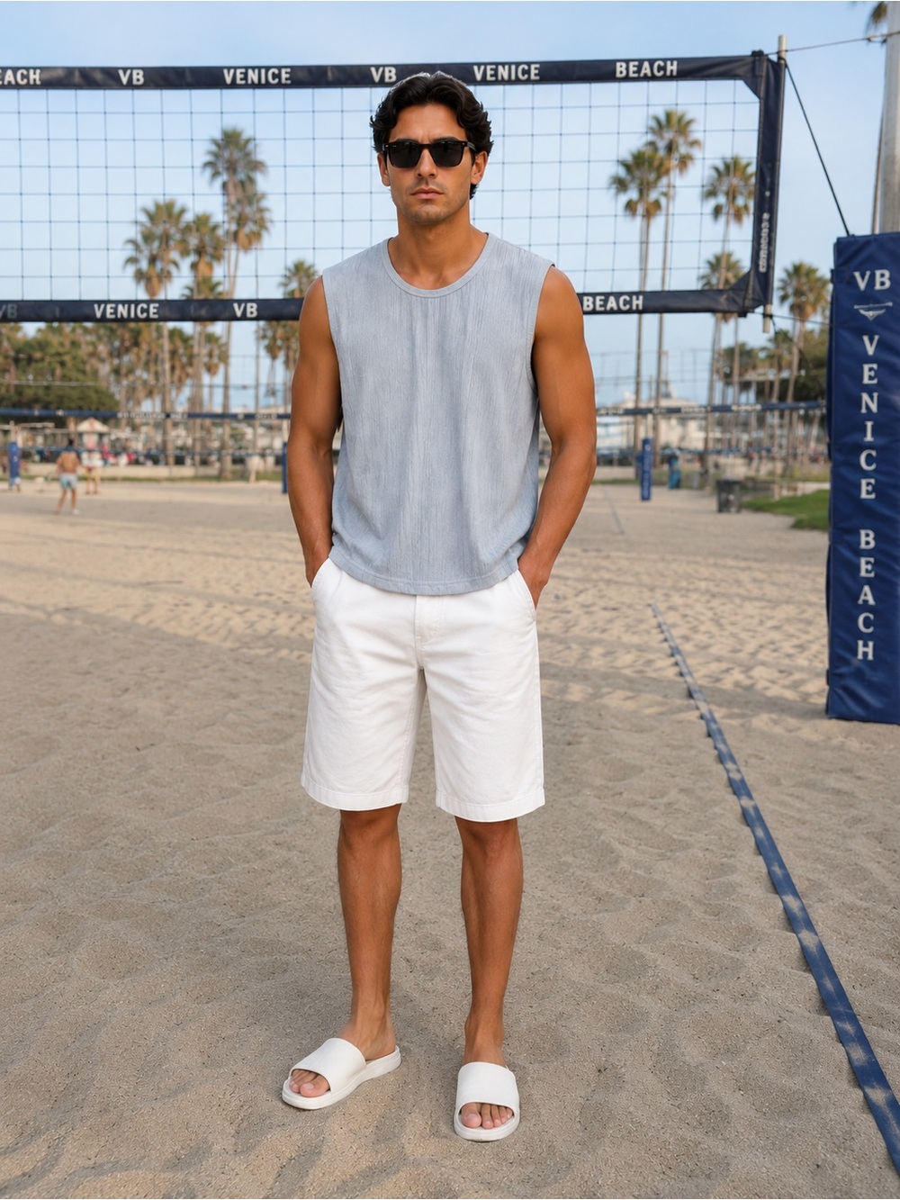 Men's Sleeveless Light Blue Crewneck Tank Top - Casual Summer Style- Never Worn